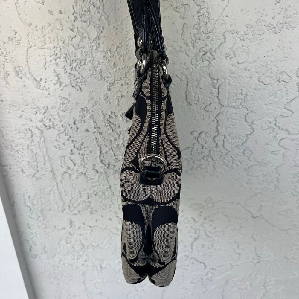 Coach Poppy Signature Dome Satchel Shoulder Bag Black Gray Metal Heart Charm - Picture 5 of 8